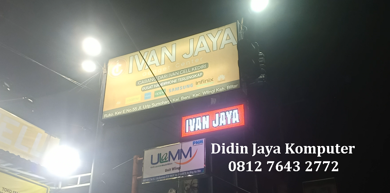 <p>Running text ukuran 36x100cm led RGB untuk Ivan Jaya Blitar yang kami pasangkan pada jam 12 malam setelah tutup toko. Kami siap melakukan pemasangan di pagi, siang,&nbsp;sore, dan malam hari dapat anda sesuaikan dengan keinginan dan kegiatan anda. Anda juga akan mendapatkan gratis biaya pemasangan dan gratis ongkos kirim dari kami. Kualitas running text kami sangat bagus yang awet dan tahan lama.</p>